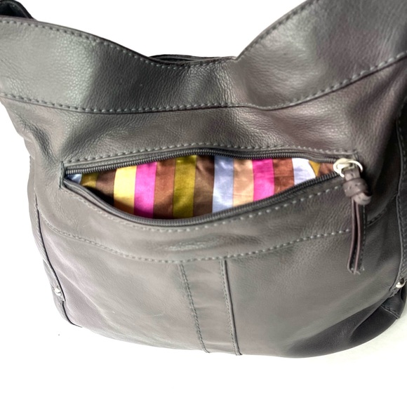 Tignanello Gray Leather Hobo Shoulder Bag - Picture 11 of 14